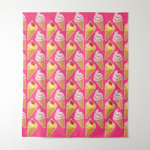 Kawaii pink pattern with strawberry ice cream tapestry