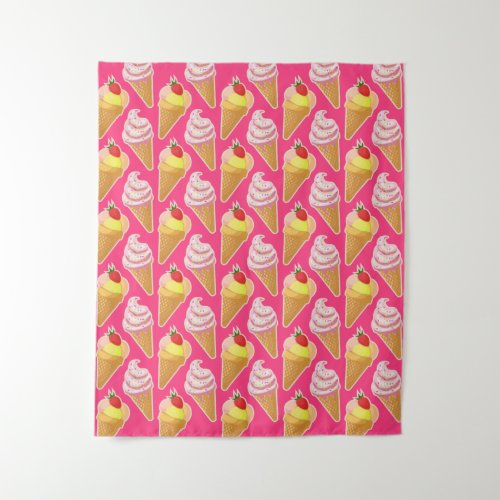 Kawaii pink pattern with strawberry ice cream  tapestry