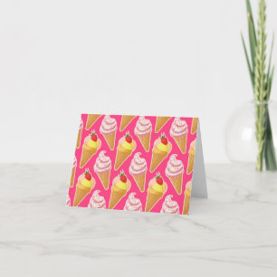 Kawaii pink pattern with strawberry ice cream thank you card