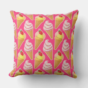 Kawaii pink pattern with strawberry ice cream throw pillow