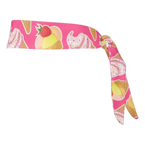 Kawaii pink pattern with strawberry ice cream  tie headband