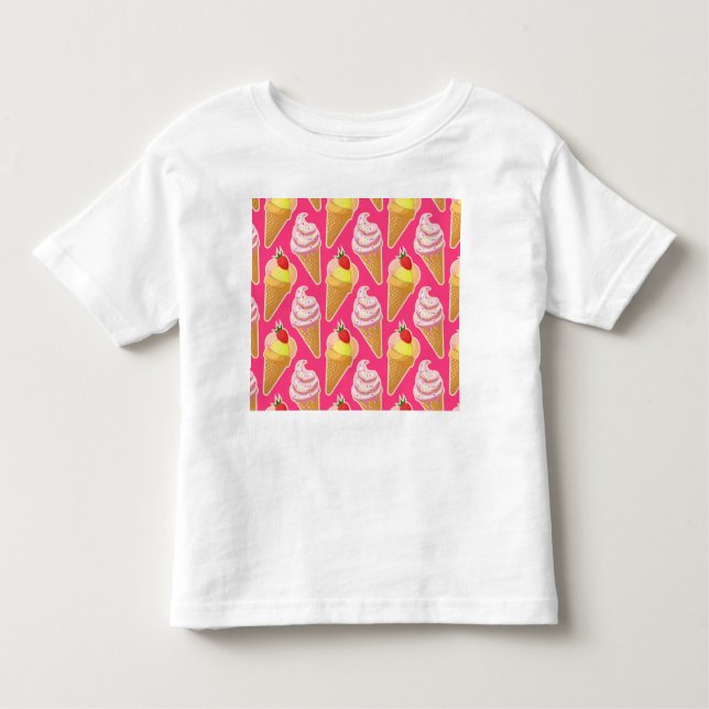 Kawaii pink pattern with strawberry ice cream  toddler t-shirt (Front)