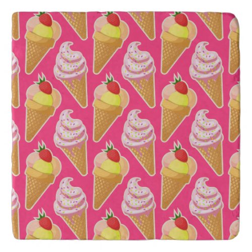 Kawaii pink pattern with strawberry ice cream  trivet