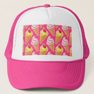 Kawaii pink pattern with strawberry ice cream trucker hat