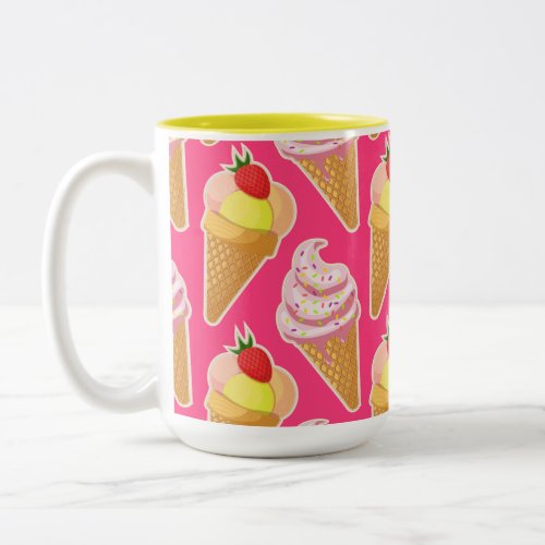 Kawaii pink pattern with strawberry ice cream Two_Tone coffee mug