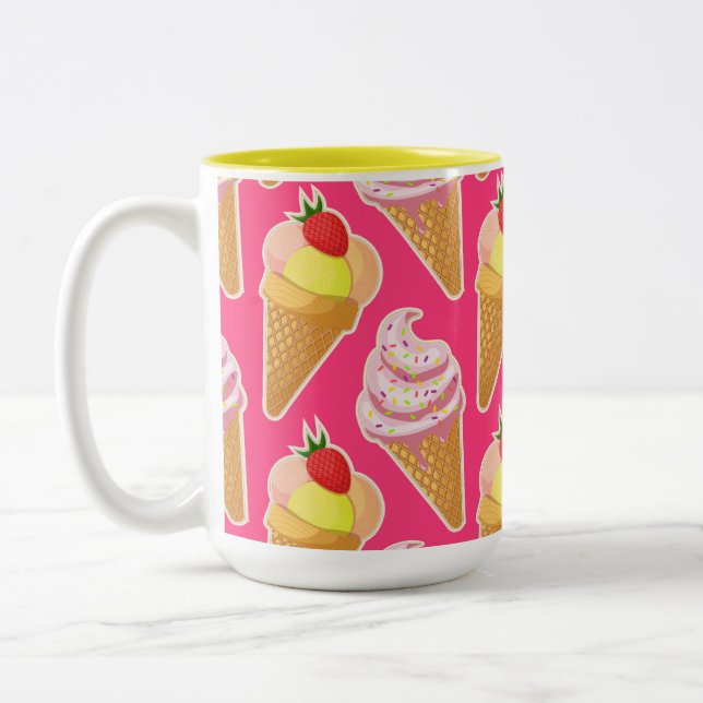 Kawaii pink pattern with strawberry ice cream Two-Tone coffee mug (Left)