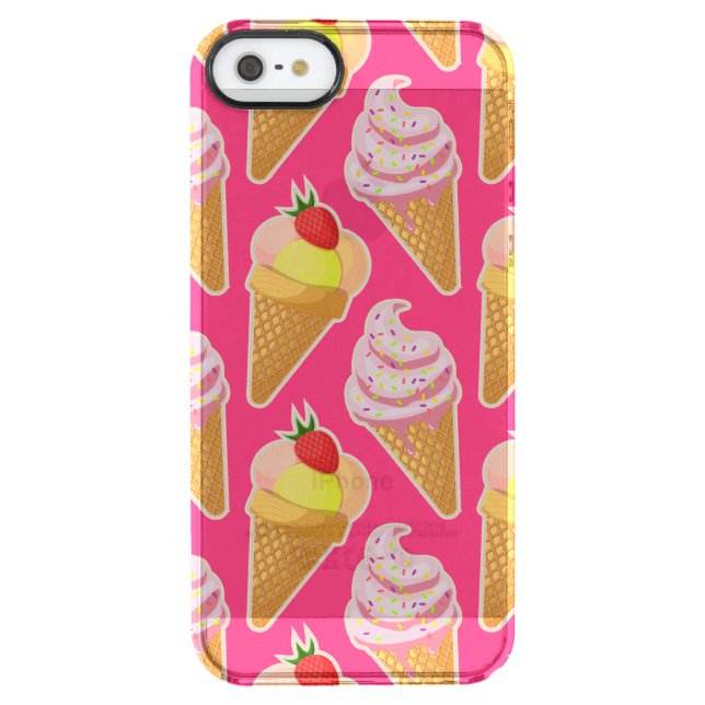 Kawaii pink pattern with strawberry ice cream uncommon iPhone case (Back)