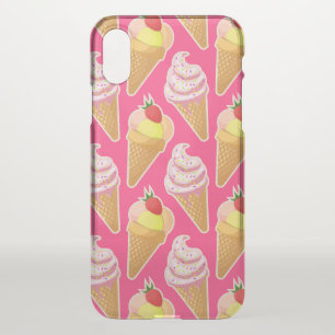 Kawaii pink pattern with strawberry ice cream iPhone x case
