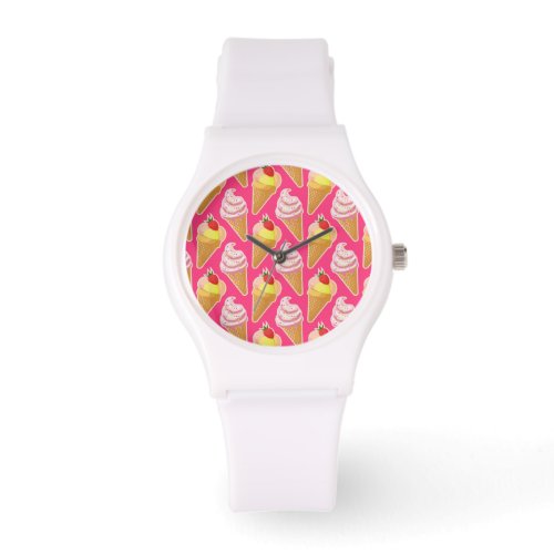 Kawaii pink pattern with strawberry ice cream  watch
