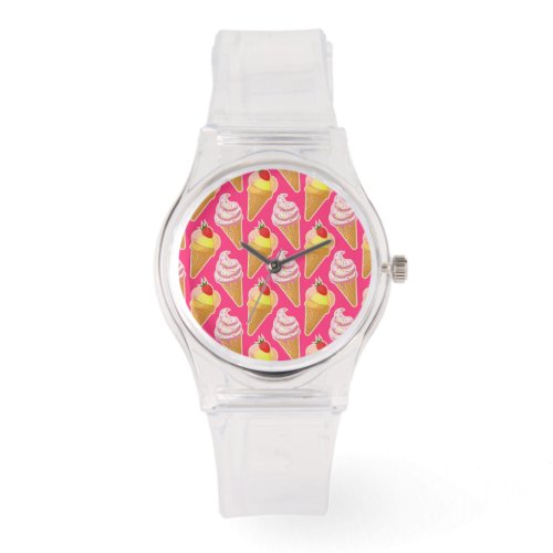 Kawaii pink pattern with strawberry ice cream watch