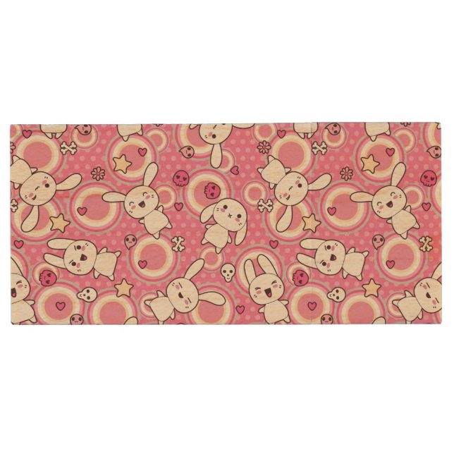 kawaii pink pattern wood flash drive (Front)