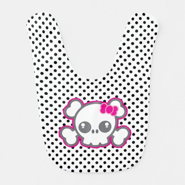Kawaii Pink Ribbon Skull Baby Bib (Front)