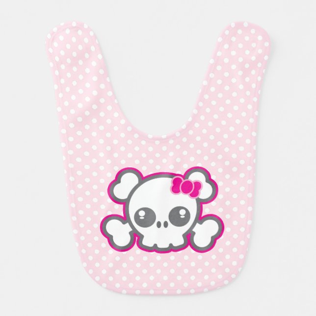 Kawaii Pink Ribbon Skull Baby Bib (Front)