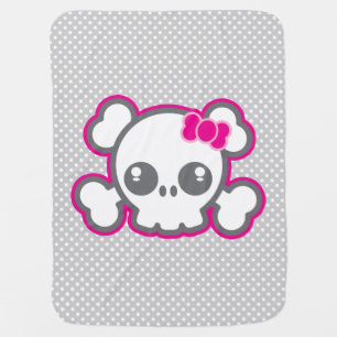 Kawaii Pink Ribbon Skull Baby Blanket