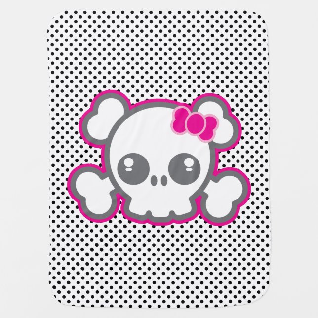Kawaii Pink Ribbon Skull Baby Blanket (Front)