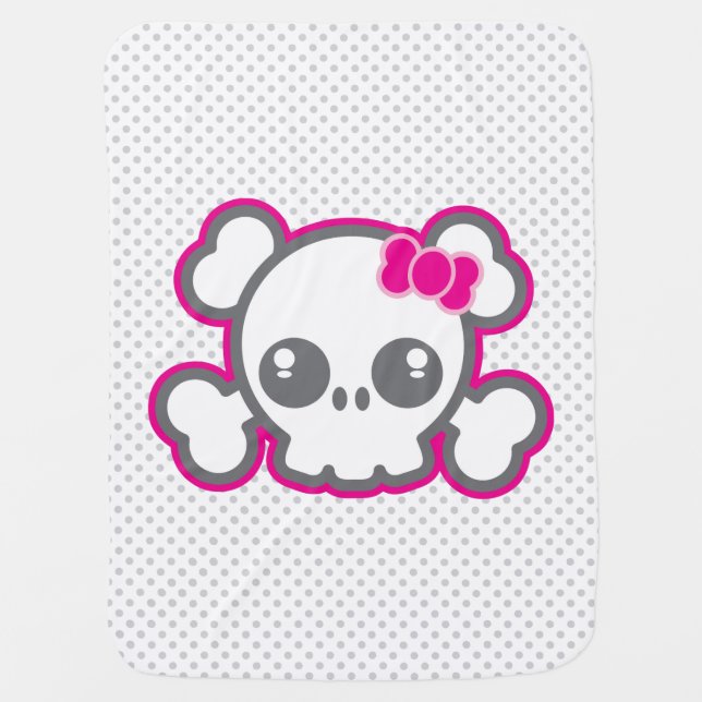 Kawaii Pink Ribbon Skull Baby Blanket (Front)
