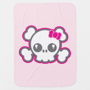 Kawaii Pink Ribbon Skull Baby Blanket