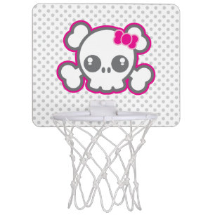 Kawaii Pink Ribbon Skull Basketball Hoop