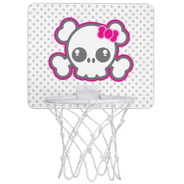 Kawaii Pink Ribbon Skull Basketball Hoop (Front)
