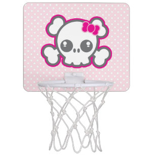 Kawaii Pink Ribbon Skull Basketball Hoop