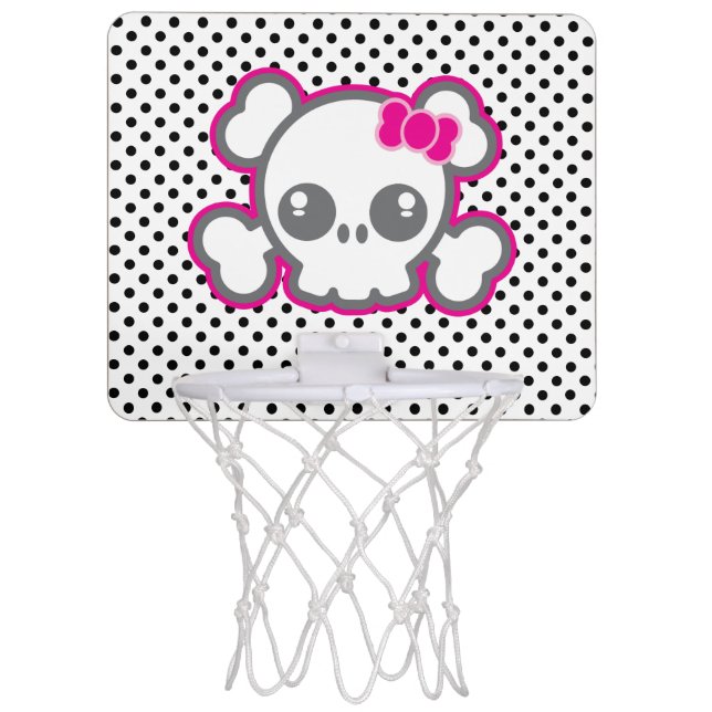 Kawaii Pink Ribbon Skull Basketball Hoop (Front)
