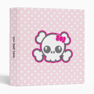 Kawaii Pink Ribbon Skull Binder