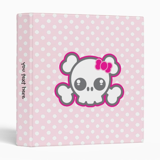 Kawaii Pink Ribbon Skull Binder (Front/Spine)
