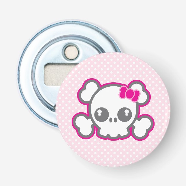 Kawaii Pink Ribbon Skull Bottle Opener (Front)