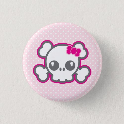 Kawaii Pink Ribbon Skull Button