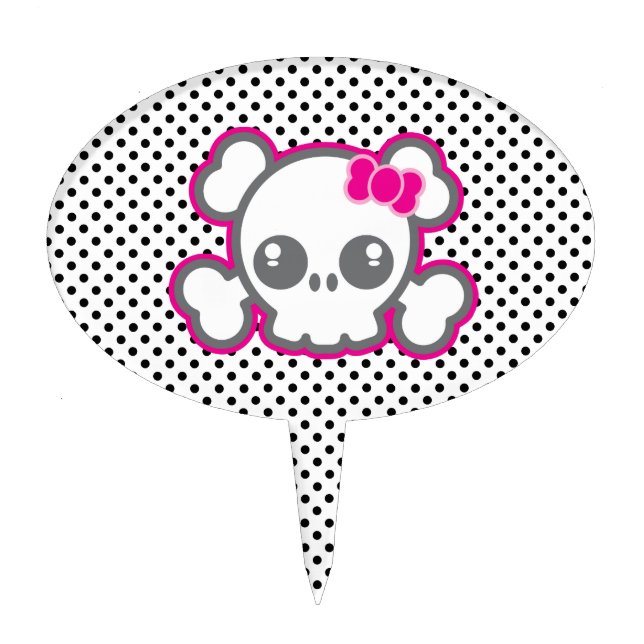 Kawaii Pink Ribbon Skull Cake Topper (Front)