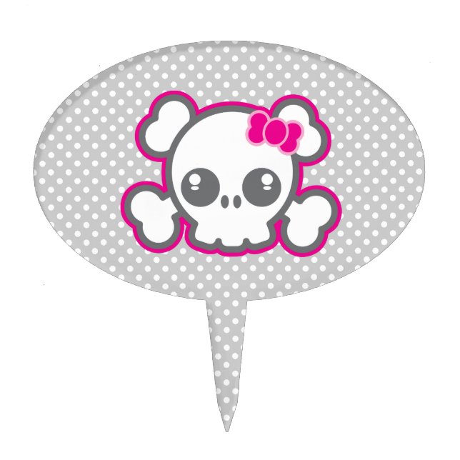 Kawaii Pink Ribbon Skull Cake Topper (Front)