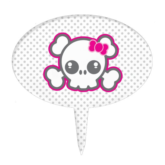 Kawaii Pink Ribbon Skull Cake Topper (Front)