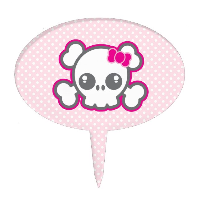 Kawaii Pink Ribbon Skull Cake Topper (Front)