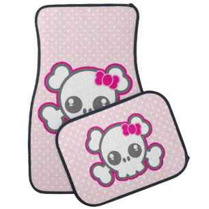 Kawaii Pink Ribbon Skull Car Mats