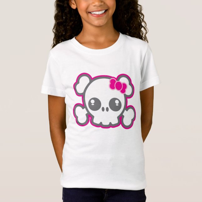 Kawaii Pink Ribbon Skull Clothing T-Shirt (Front)