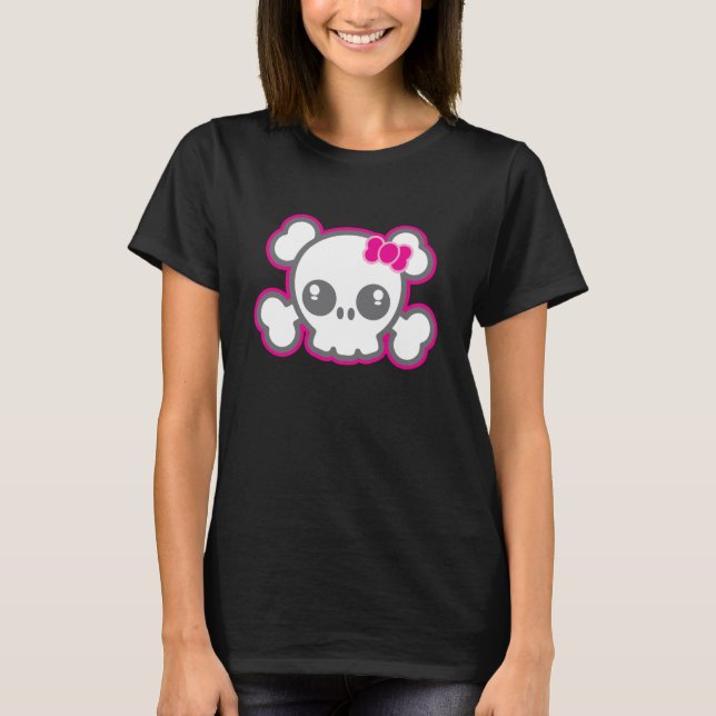 Kawaii Pink Ribbon Skull Clothing T-Shirt (Front)