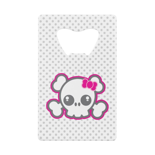 Kawaii Pink Ribbon Skull Credit Card Bottle Opener (Front)