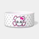 Kawaii Pink Ribbon Skull Dog Bowl