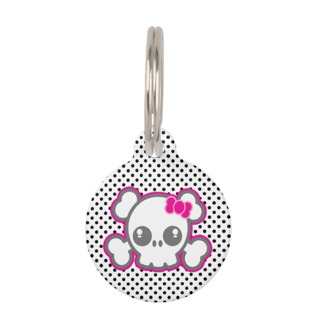 Kawaii Pink Ribbon Skull Dog Tag (Front)