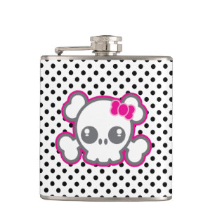 Kawaii Pink Ribbon Skull Flask