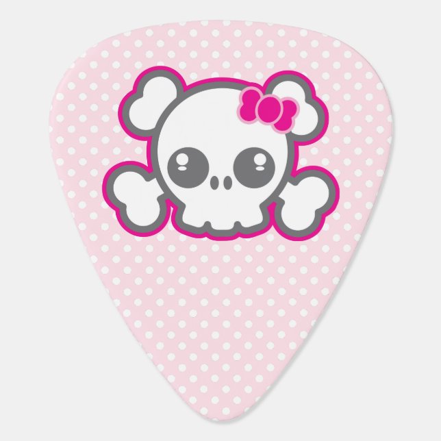 Kawaii Pink Ribbon Skull Guitar Picks (Back)