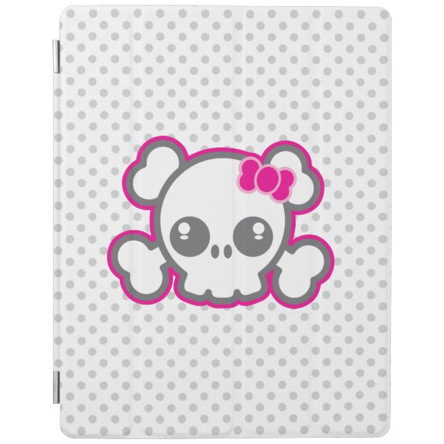 Kawaii Pink Ribbon Skull iPad Case (Front)