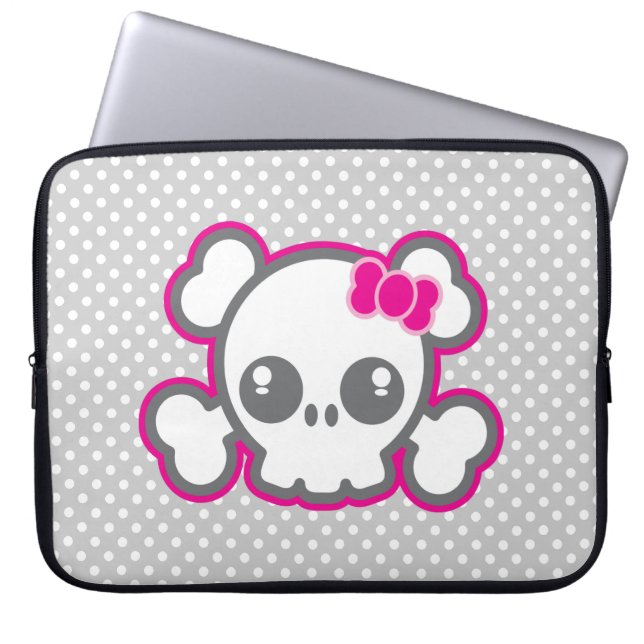 Kawaii Pink Ribbon Skull Laptop Sleeve (Front)