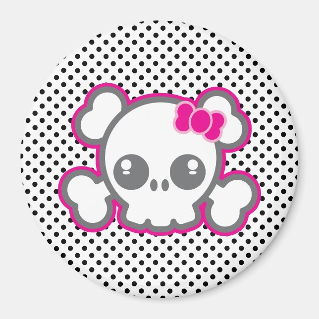 Kawaii Pink Ribbon Skull Magnet (Front)