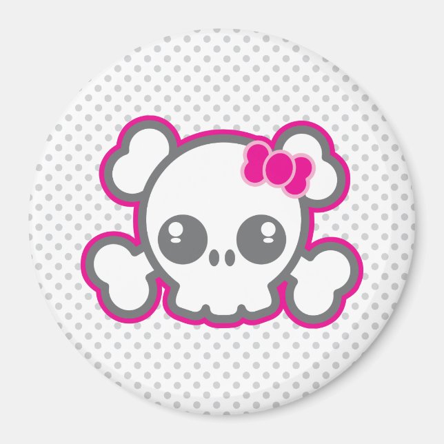 Kawaii Pink Ribbon Skull Magnet (Front)