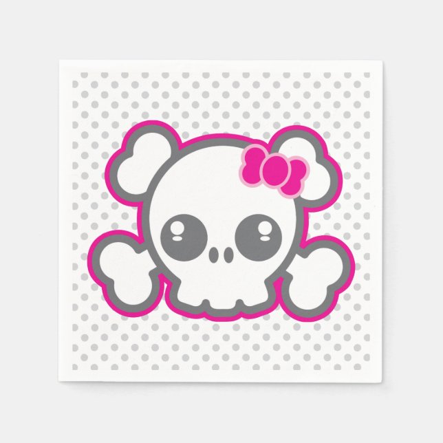 Kawaii Pink Ribbon Skull Napkins (Front)