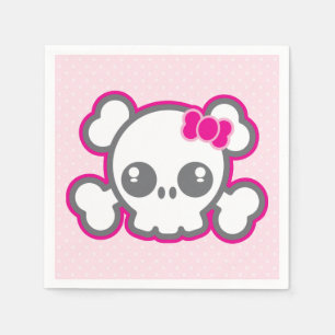 Kawaii Pink Ribbon Skull Napkins