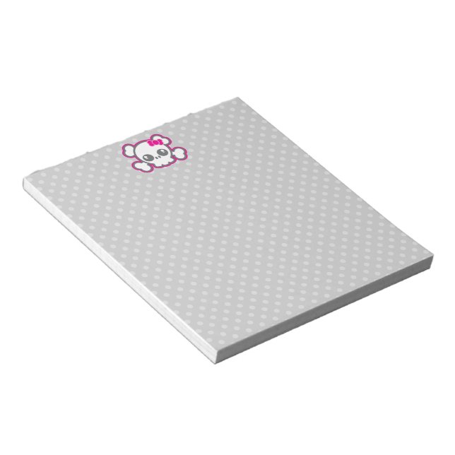 Kawaii Pink Ribbon Skull Notepad (Angled)