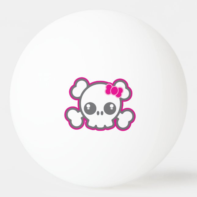 Kawaii Pink Ribbon Skull Ping Pong Balls (Back)