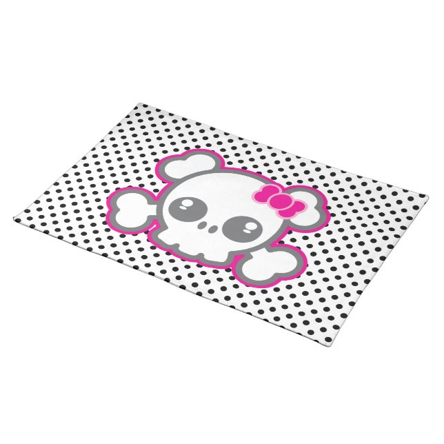 Kawaii Pink Ribbon Skull Placemat (On Table)